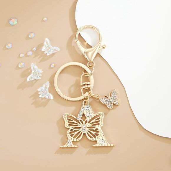 Gold Plated Alphabet Initial Letter Keyring Keychain for Women Girls Crystal Key - Picture 3 of 6